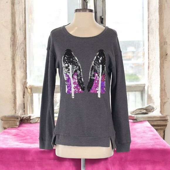 JUICY COUTURE Women's Sequin Heels Long Sleeve Top Size Small - Picture 1 of 10